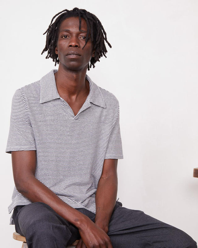 SIMON STRIPE POLO - HEATHER GREY/ ECRU S25MTEE225 -HEATHER GREY/ECRU OFFICINE GENERALE 