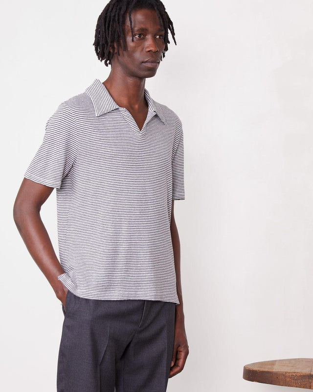 SIMON STRIPE POLO - HEATHER GREY/ ECRU S25MTEE225 -HEATHER GREY/ECRU OFFICINE GENERALE 