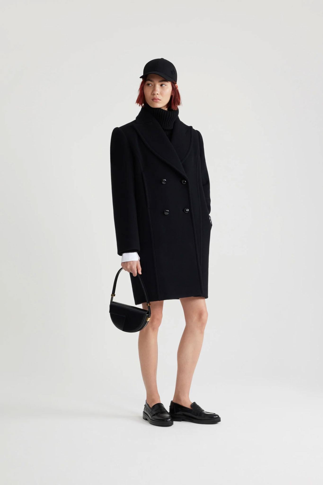 Patou Black Dress With Cross-Over Neckline And Flared Hem