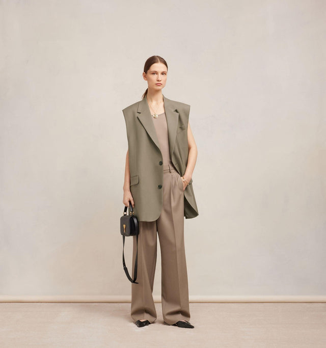 TWO BUTTONS OVERSIZED WAISTCOAT - TAUPE