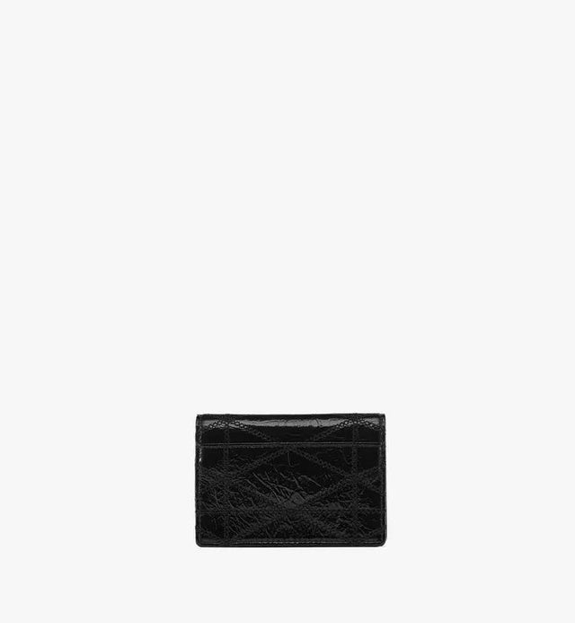 TRAVIA QUILTED CARD WALLET IN CRUSHED LEATHER - BLACK MYADALM01BK001 BLACK MCM 