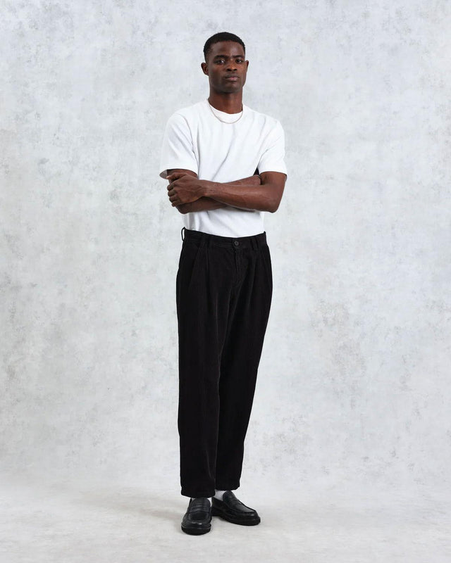 RALEIGH CORDUROY PLEATED TROUSERS - BLACK AW24-TRO-RAL-BLS-BLK -BLACK WAX LONDON 