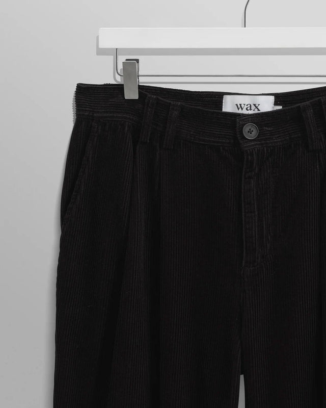 RALEIGH CORDUROY PLEATED TROUSERS - BLACK AW24-TRO-RAL-BLS-BLK -BLACK WAX LONDON 