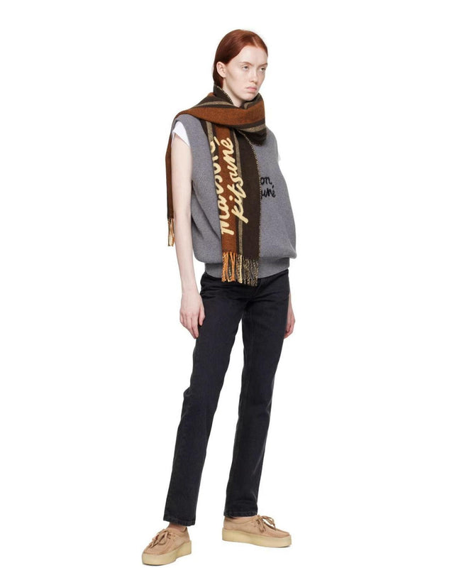 COLLEGE STRIPES SCARF - BROWN/CHERRY LM06203WA0019 Brown Maison Kitsune 