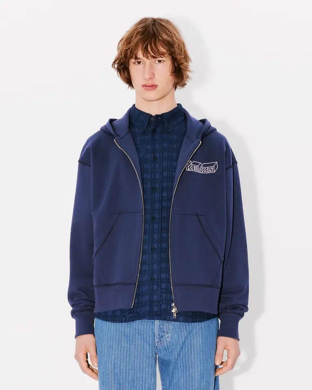 KUBE EMBROIDERED ZIPPED HOODIE - MIDNIGHT BLUE FE65SW2144MF -77 kenzo 