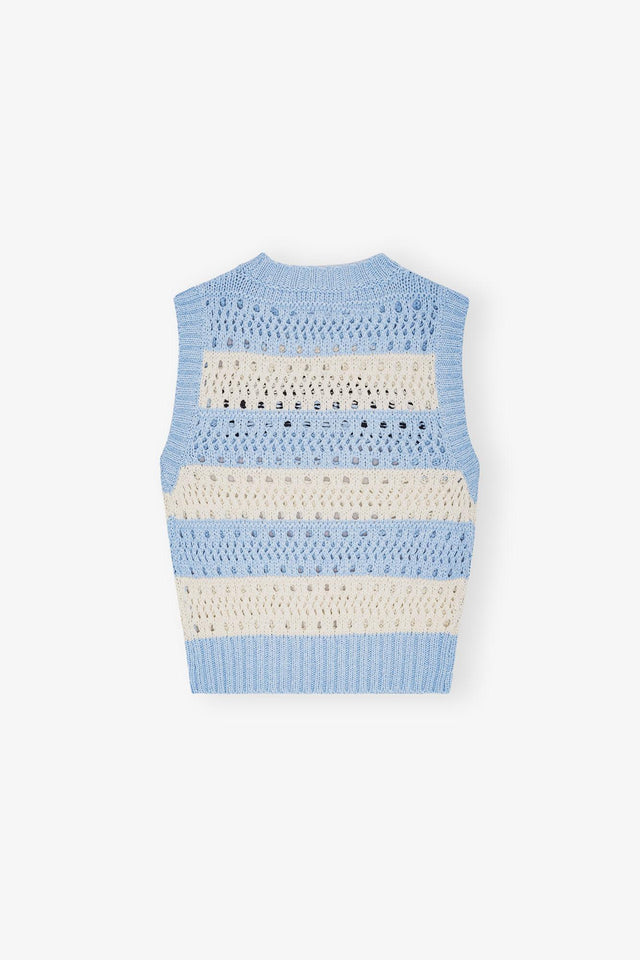 COTTON MIX STRIPED VEST - SOFT CHAMBRAY