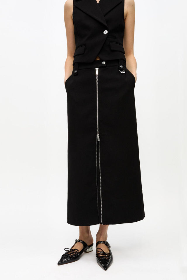 BONDED CREPE LONG SKIRT - BLACK W0240 -099 BLACK GANNI 