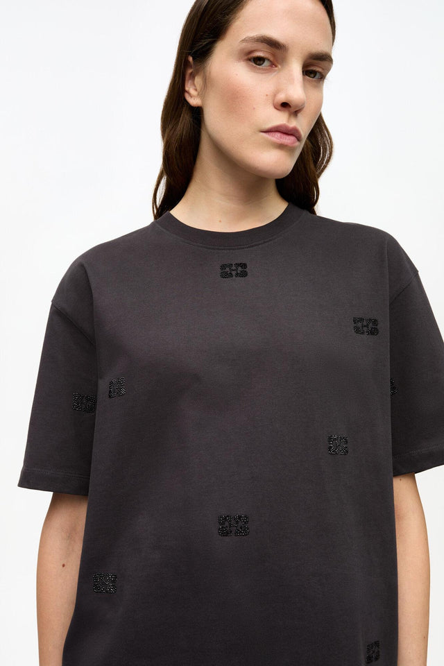 RHINESTONE DROP SHOULDER TSHIRT - PHANTOM T4177 -252 PHANTOM GANNI 