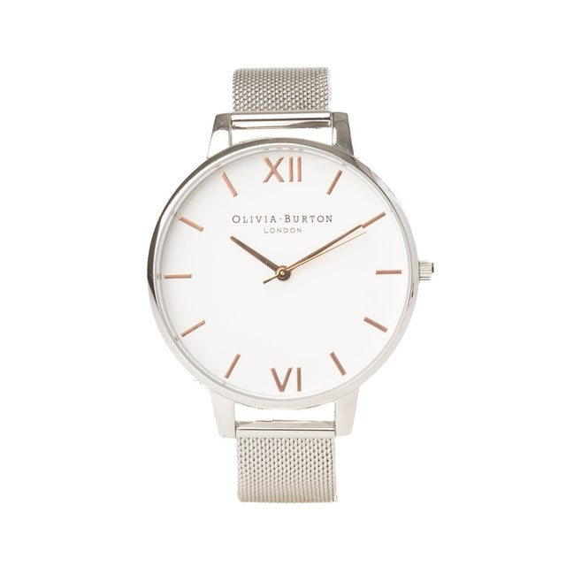 WHITE DIAL SILVER WATCH - SILVER MESH OB16BD97 -SILVER MESH OLIVIA BURTON 