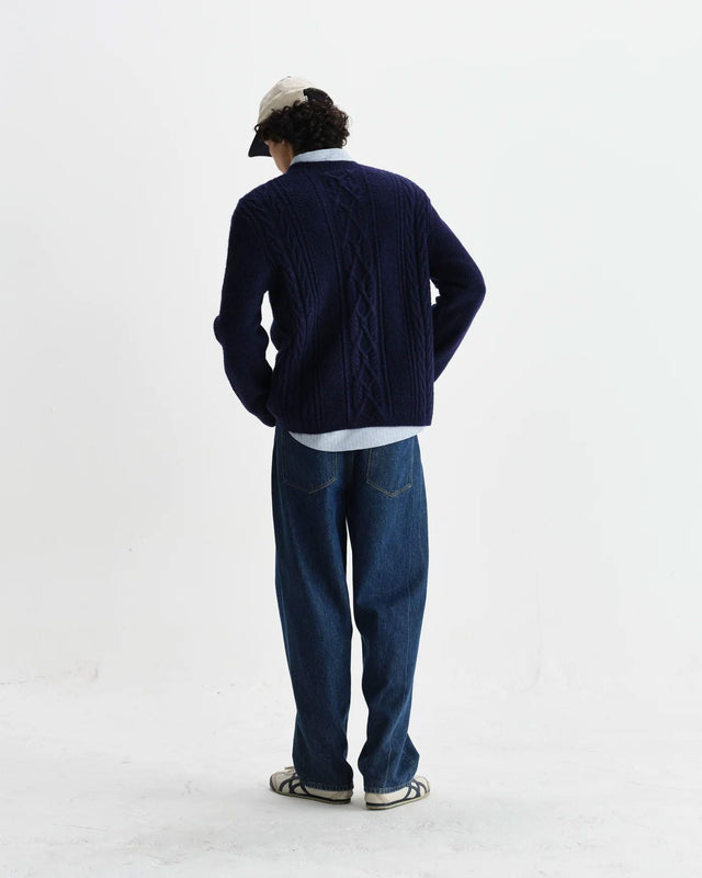 BRUSH CABLE HYATT CREWNECK - NAVY AW25-KNT-HUT-BWN-NVY -NAVY WAX LONDON 