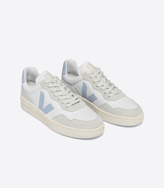 MENS V-90 O.T. LEATHER TRAINERS - EXTRA WHITE/ STEEL