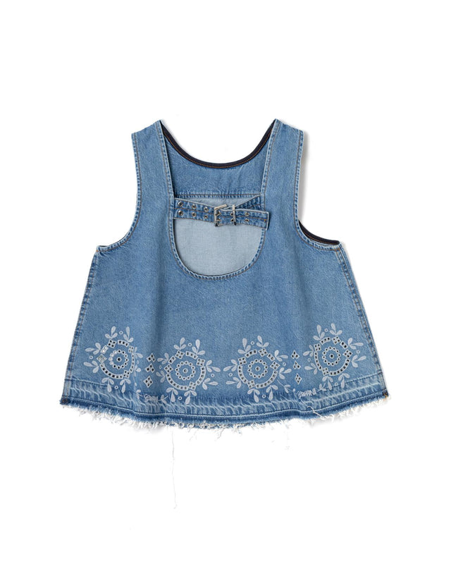 BRODERIE ANGLAISE DENIM TOP - LIGHT BLUE STONE