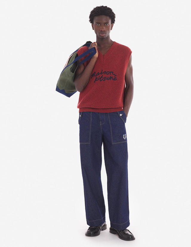 HANDWRITING OVERSIZE VEST - BURNT RED LM00815KT1063 BURNT RED Maison Kitsune 