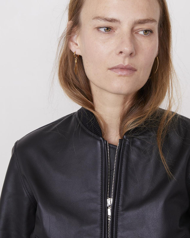 NELA LEATHER BOMBER JACKET - BLACK S25WLTR550 -BLACK OFFICINE GENERALE 
