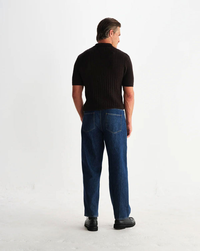 STRIPE RICE STITCH BURY ZIP POLO - DARK BROWN AW25-KNT-BRY-BYN-DKB -DARK BROWN WAX LONDON 