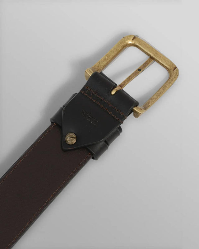 PATON GEO STITCHED LEATHER BELT - DARK BROWN AW25-ACC-PAT-BZZ-DKB -DARK BROWN WAX LONDON 