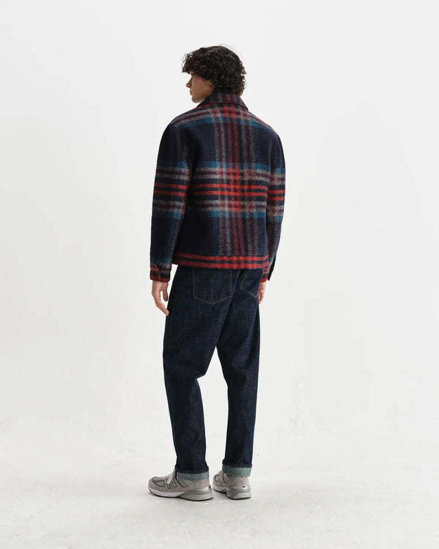 WOOL CHECK HEATH JACKET - NAVY/ MULTI AW25-JKT-HTH-BZF-NML -NAVY/MULTI WAX LONDON 