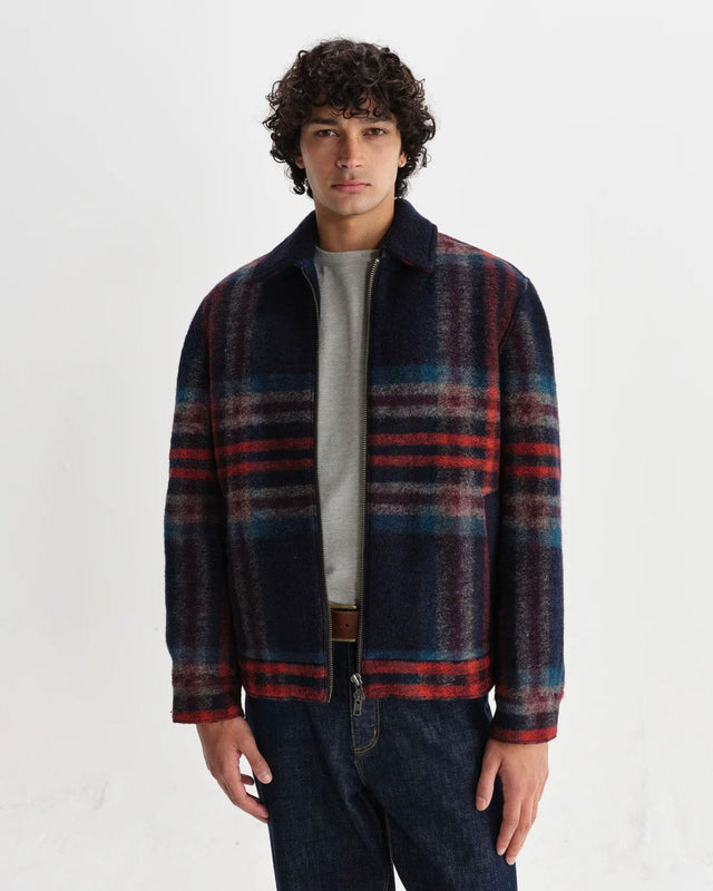 WOOL CHECK HEATH JACKET - NAVY/ MULTI AW25-JKT-HTH-BZF-NML -NAVY/MULTI WAX LONDON 