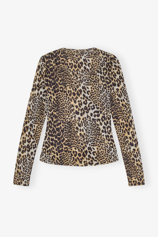 PRINTED MARL MESH LONG SLEEVE TOP - LEOPARD