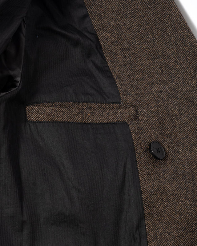 HERRINGBONE DOUBLE BREASTED WOOL OVERCOAT - BROWN AW25-OUT-MAG-BZU-BRN -BROWN WAX LONDON 