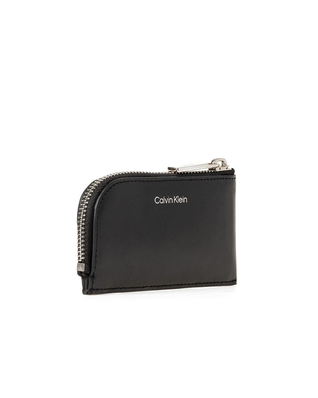 LEATHER ZIP AROUND WALLET - BLACK