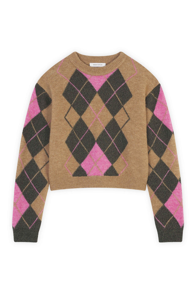 ARGYLE BOXY JUMPER - BEIGE/KHAKI/PEONY PINK LW00804KT1089 BEIGE/KHAKI/PEONY PINK Maison Kitsune 