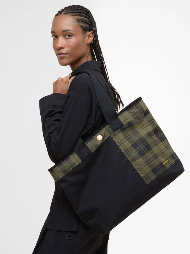 MYA PATCHWORK TOTE BAG - BLACK/ OLIVE CHECK LBA0484BK11 -BLACK/OLIVE CHECK BARBOUR 