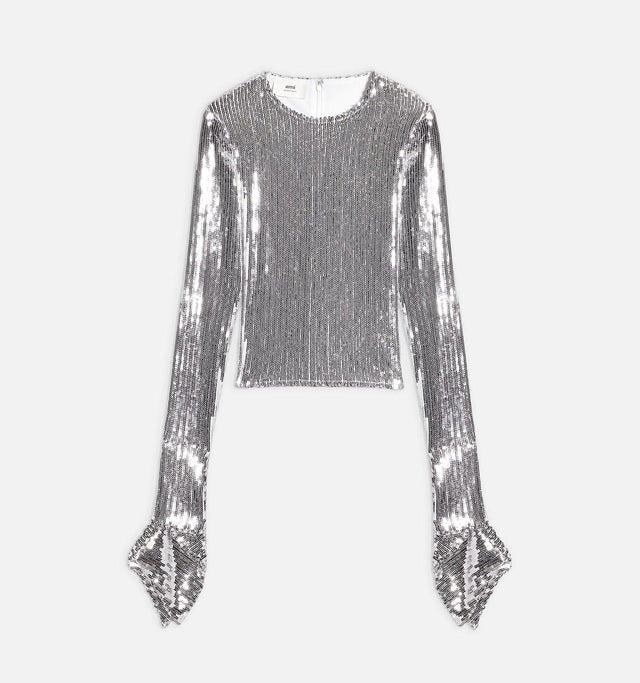 SEQUINED RUFFLED TOP - SILVER
