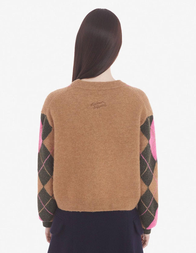 ARGYLE BOXY JUMPER - BEIGE/KHAKI/PEONY PINK LW00804KT1089 BEIGE/KHAKI/PEONY PINK Maison Kitsune 