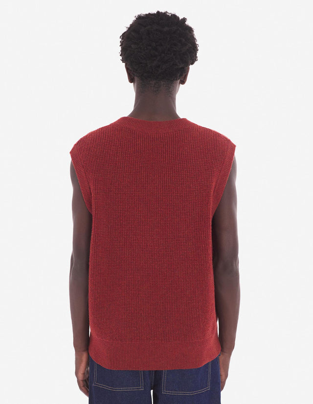 HANDWRITING OVERSIZE VEST - BURNT RED LM00815KT1063 BURNT RED Maison Kitsune 
