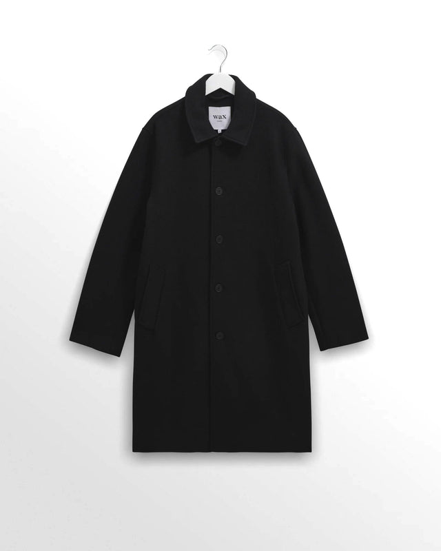 PLAIN WOOL TWILL STAN COAT - BLACK AW25-OUT-STL-BXL-BLK -BLACK WAX LONDON 