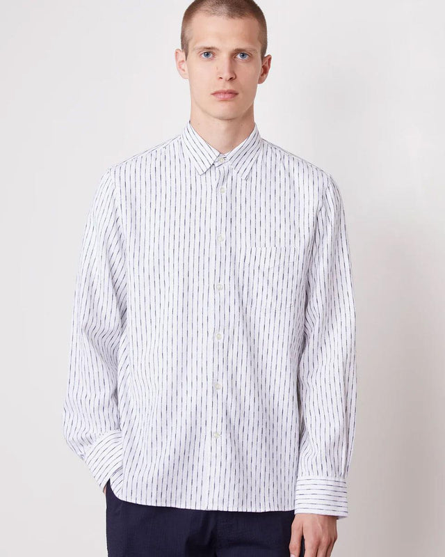 BENOIT COTTON STRIPE SHIRT - WHITE/ NIGHT SKY S25MSHI019 -WHITE/NIGHT SKY OFFICINE GENERALE 