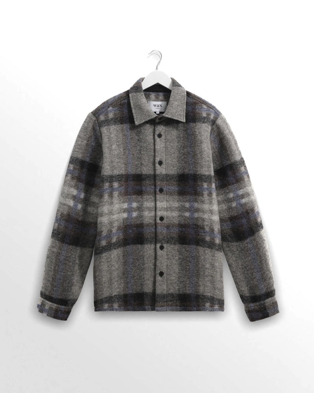 WOOL CHECK NOLAN OVERSHIRT - GREY/ BLUE AW25-OSH-NOL-BZF-GBL -GREY/BLUE WAX LONDON 