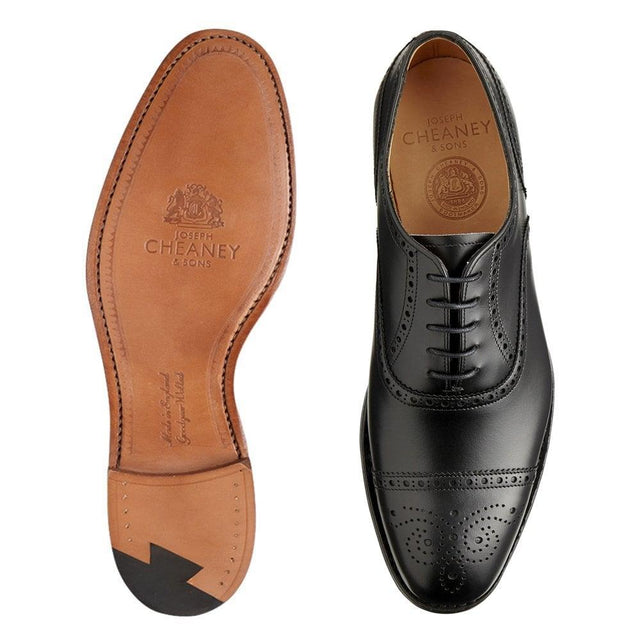 WILFRED OXFORD SEMI BROGUE CALF LEATHER SHOES - BLACK