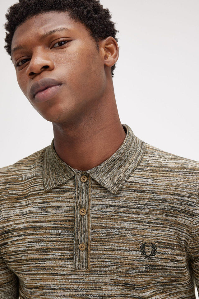 SPACE DYE KNITTED SHIRT - SHADED STONE K8543 -X54 SHDSTN/ECRU FRED PERRY 