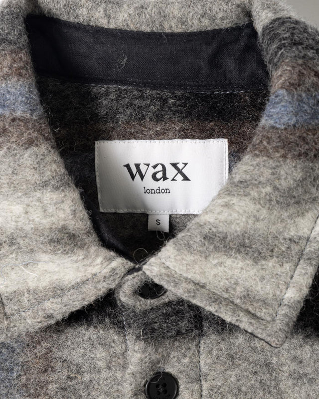WOOL CHECK NOLAN OVERSHIRT - GREY/ BLUE AW25-OSH-NOL-BZF-GBL -GREY/BLUE WAX LONDON 