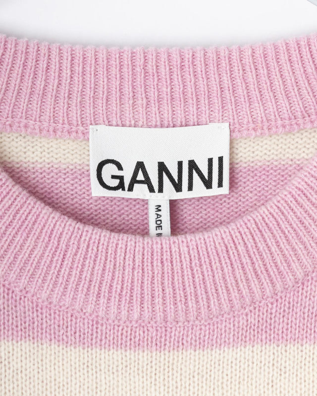STRIPED GRAPHIC WOOL MIX BUNNY JUMPER - PRIMROSE PINK
