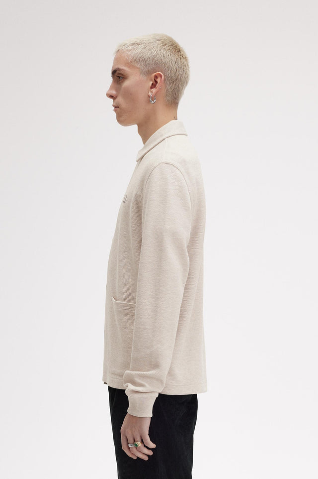BUTTON THROUGH LONG SLEEVE POLO - PORRIDGE MARL M6598 -X23 PORRIDGE MARL FRED PERRY 