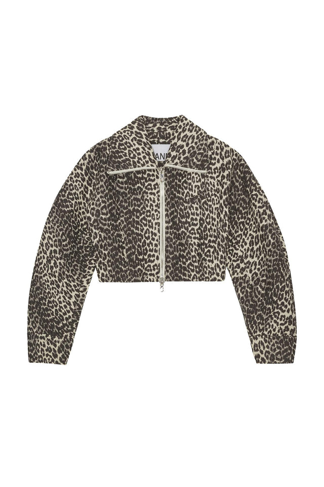 TWEED CURVE SLEEVE SHORT JACKET - LEOPARD