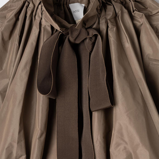 GROSGRRAIN PUFF SLEEVE FAILLE TOP - MOCHA TO0170011 -809B MOCHA PATOU 