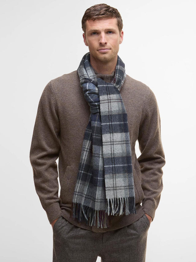 WOOL CASHMERE TARTAN SCARF - GREY MIDNIGHT USC0002TN38 -GREY MIDNIGHT TARTAN BARBOUR 