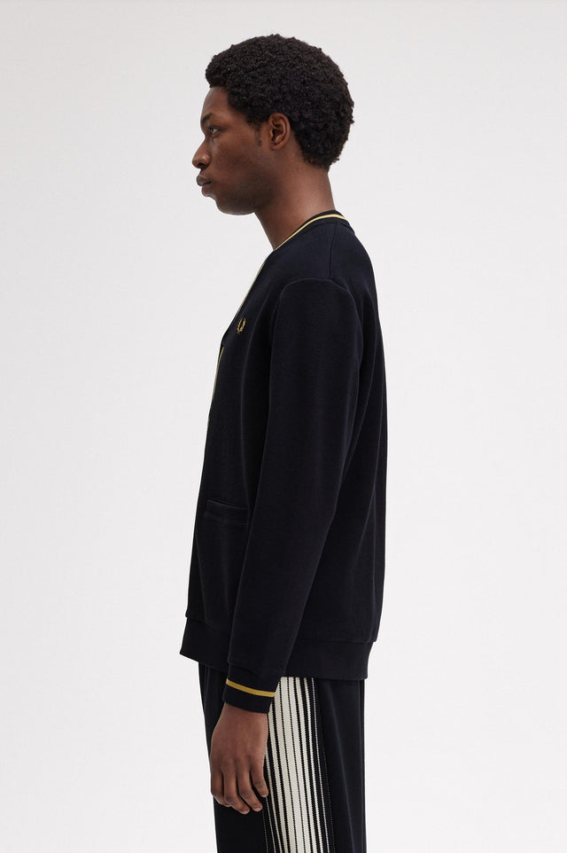 TIPPED PIQUE TEXTURE CARDIGAN - NAVY