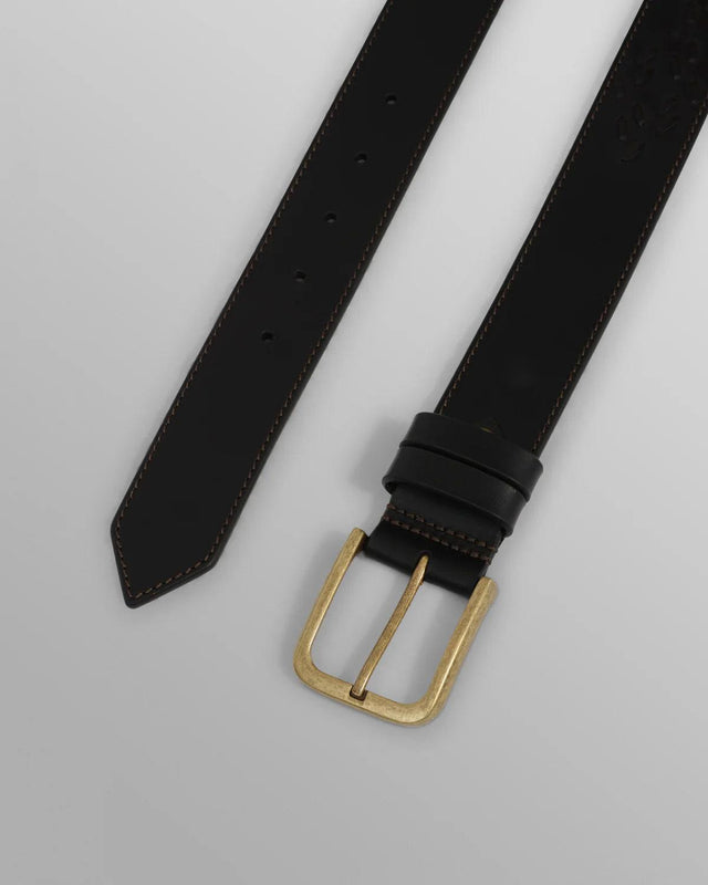 PATON GEO STITCHED LEATHER BELT - DARK BROWN AW25-ACC-PAT-BZZ-DKB -DARK BROWN WAX LONDON 