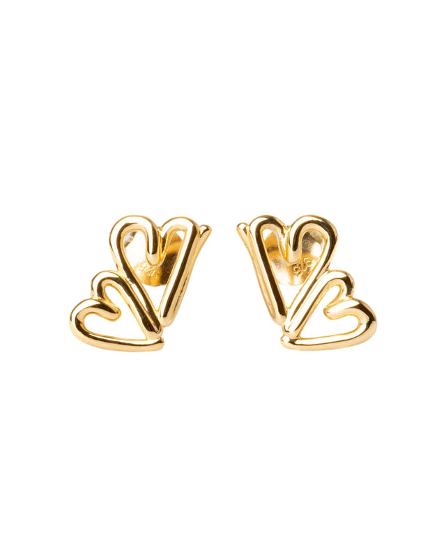 TWO HEARTS EARRINGS - GOLD TWOH-EA-155 -GOLD BAR JEWELLERY 