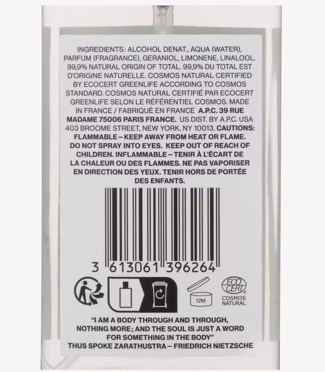 EAU DE COLOGNE - COSMOS NATURAL COSMO-M82003 1AAB-WHITE A.P.C. 