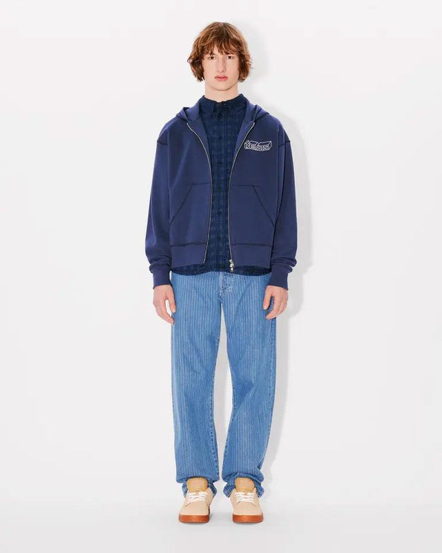KUBE EMBROIDERED ZIPPED HOODIE - MIDNIGHT BLUE FE65SW2144MF -77 kenzo 