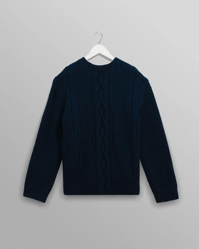 BRUSH CABLE HYATT CREWNECK - NAVY AW25-KNT-HUT-BWN-NVY -NAVY WAX LONDON 
