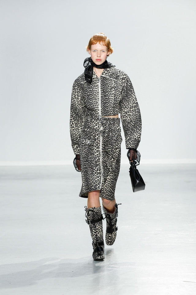 TWEED CURVE SLEEVE SHORT JACKET - LEOPARD