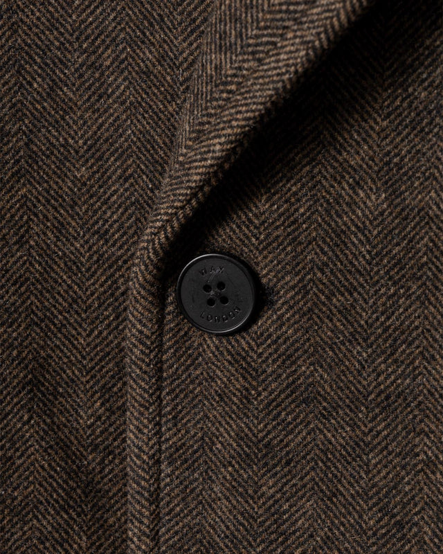 HERRINGBONE DOUBLE BREASTED WOOL OVERCOAT - BROWN AW25-OUT-MAG-BZU-BRN -BROWN WAX LONDON 