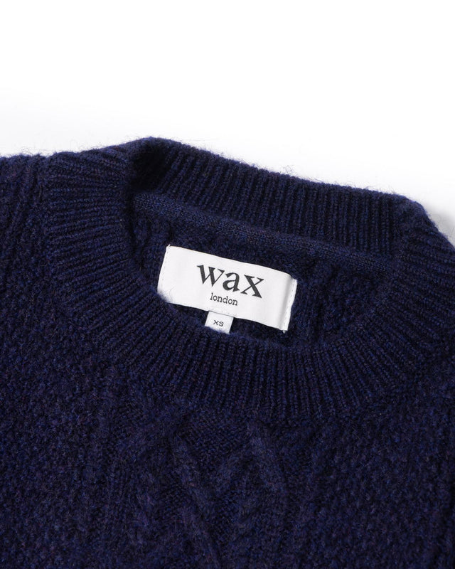 BRUSH CABLE HYATT CREWNECK - NAVY AW25-KNT-HUT-BWN-NVY -NAVY WAX LONDON 